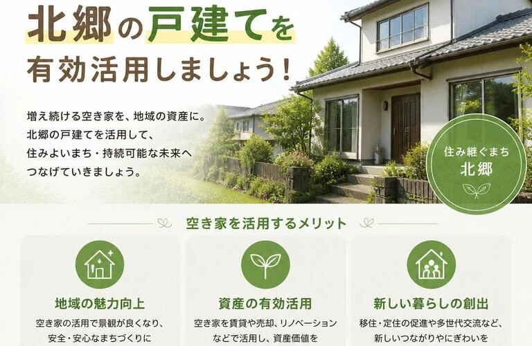 空き家問題を解消し、北郷の戸建てを有効活用しましょう！