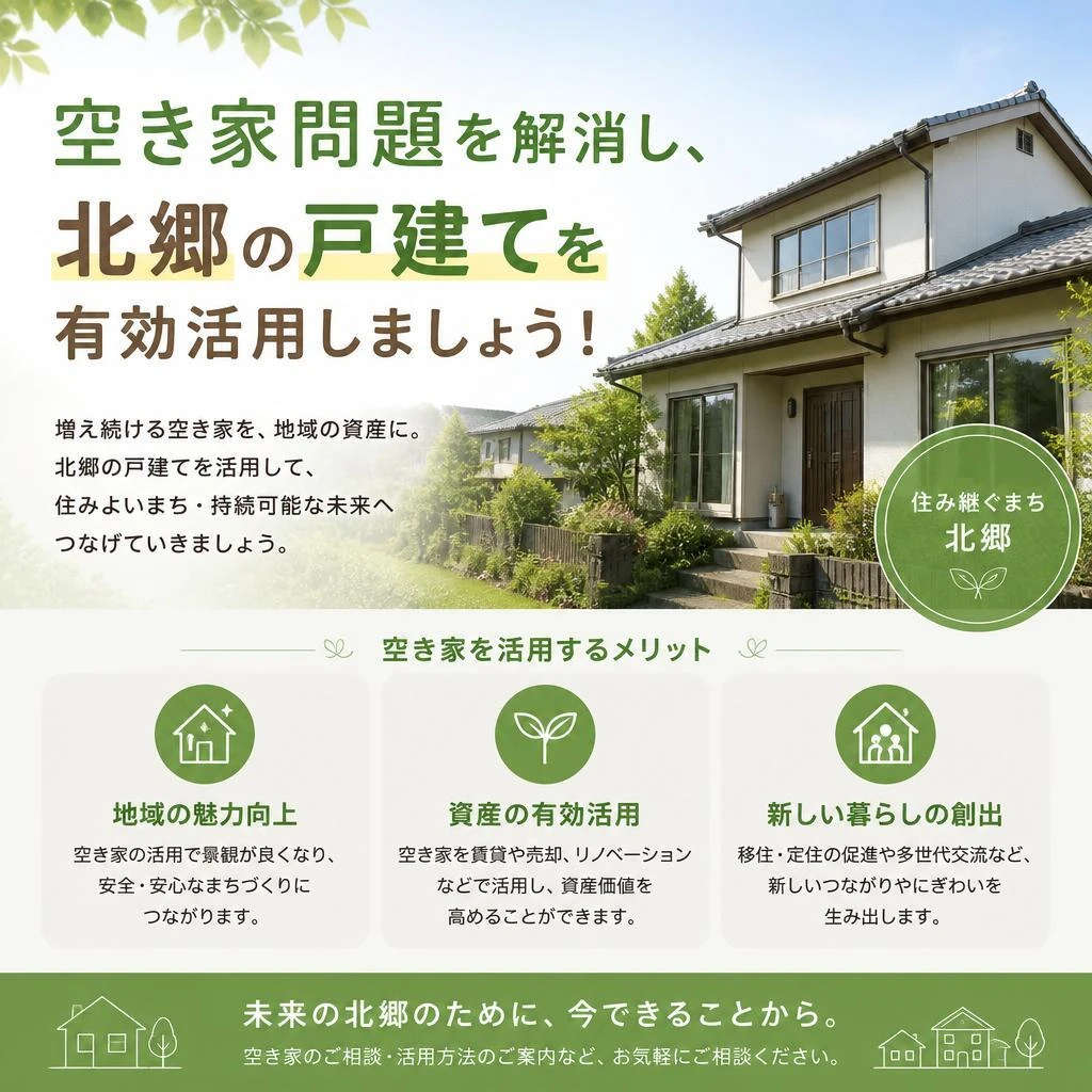 空き家問題を解消し、北郷の戸建てを有効活用しましょう！